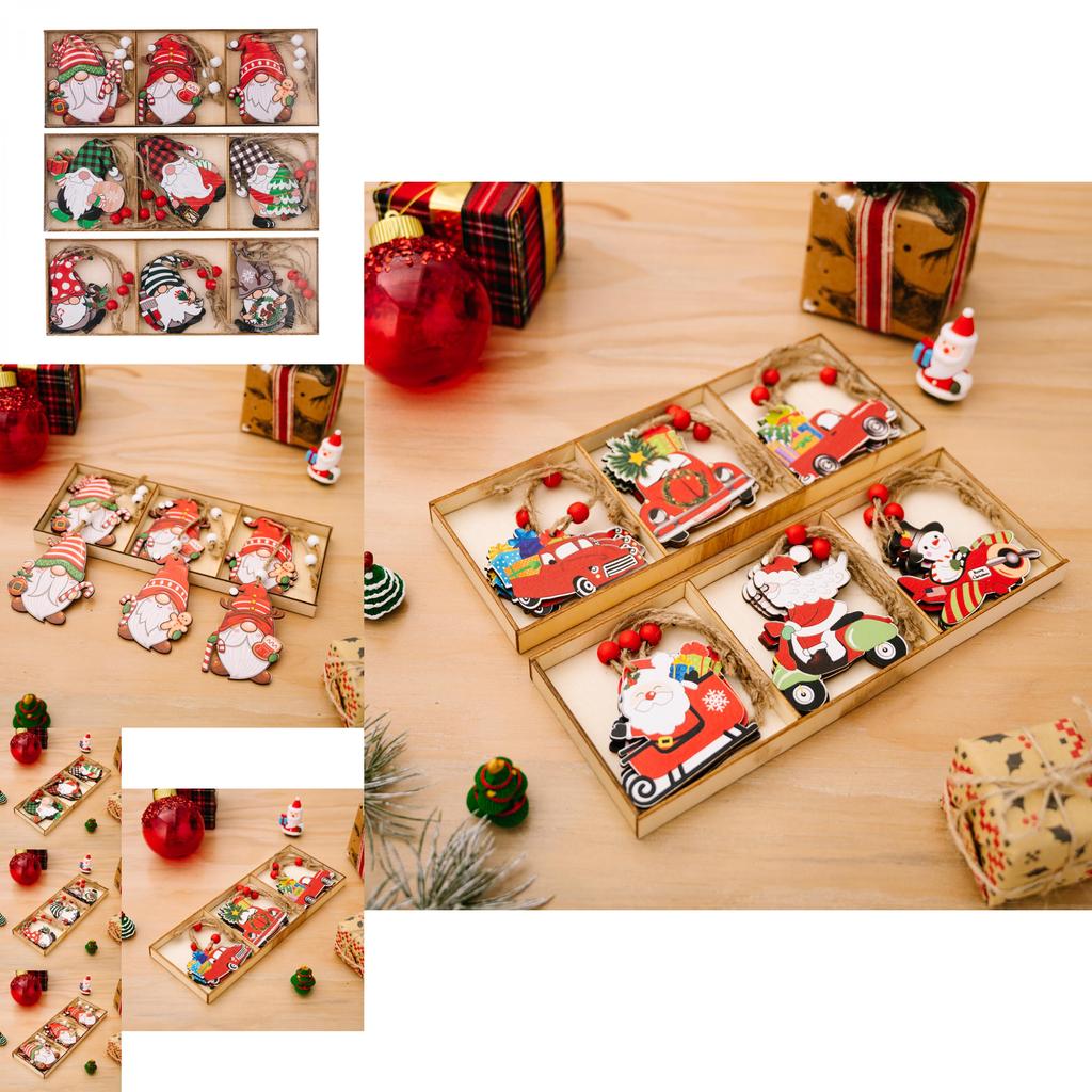 Unique Three-compartment Wooden Christmas Ornament Box In Playful Cartoon Style
