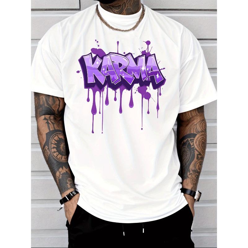 

Graffiti Style for KARMA Letter Print Dripping Purple Ink Splatter Graphic Tee Men s Fashion Streetwear Casual Trendy Adult Men Summer Daily Wear S белый