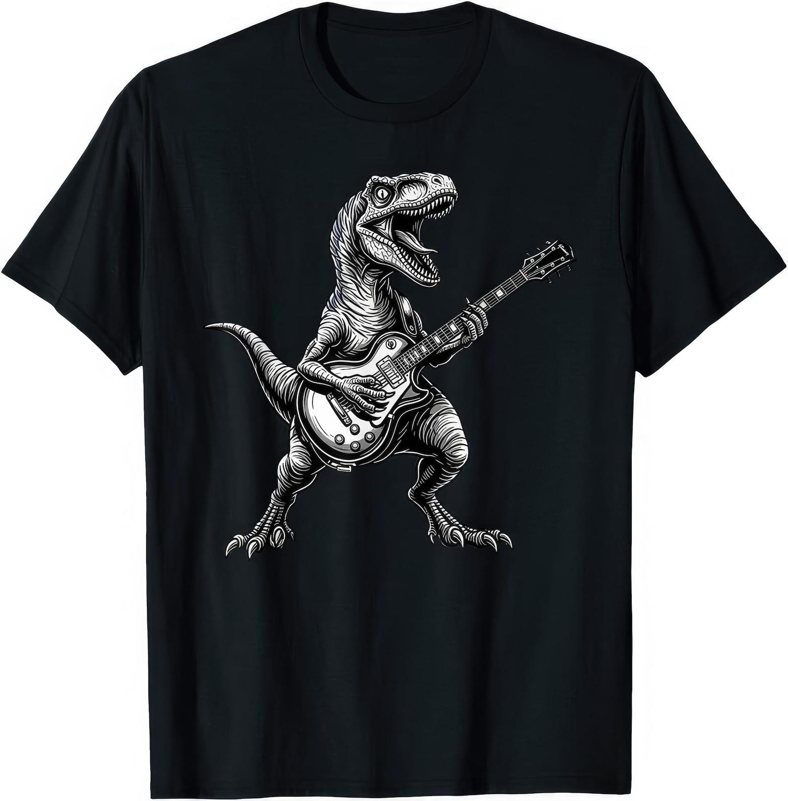 Rock Dinosaur Playing Electric Guitar Music Lover T shirt S