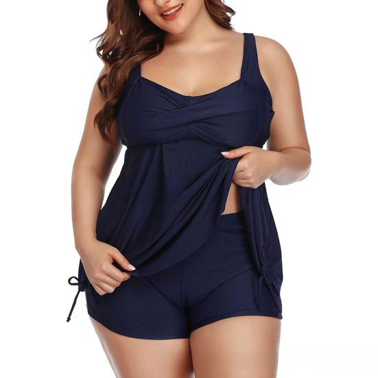2Pcs/Set Summer Swimsuit Set Sporty Style Suspender Vest Tankini Tops Printing Shorts Set Split Design Swimwear