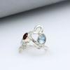 Solid 925 Sterling Silver Garnet Blue Topaz Handmade Ring, Statement Ring, Anniversary Gift, Silver Jewelry, Partywear Ring
