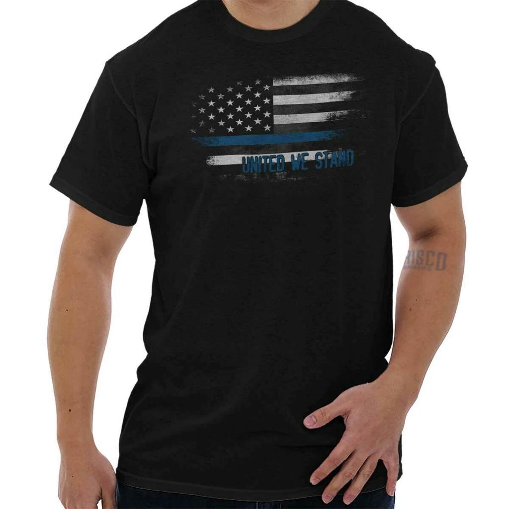 Blue Lives Matter USA United We Stand Police Womens or Mens Crewneck T Shirt Tee