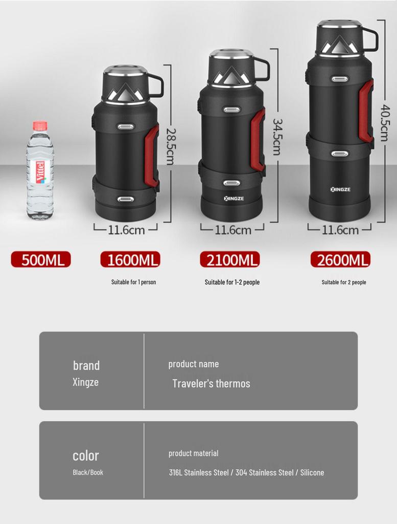 Large-Capacity Portable Thermos, 316 Stainless Steel, 3L & 5L Options, Ideal for Car Travel & Outdoor Use.