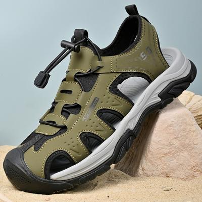 Fashion Microfiber Leather Men's Summer Shoes Comfy Breathable Mens Sandals Quick Dry Shoes Non-Slip Male Anti-collision Toe Beach Flats