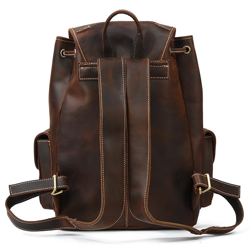 Retro Men'S Leather Backpack Men'S Leather Backpack Student Casual School Bag Going Out Travel Bag
