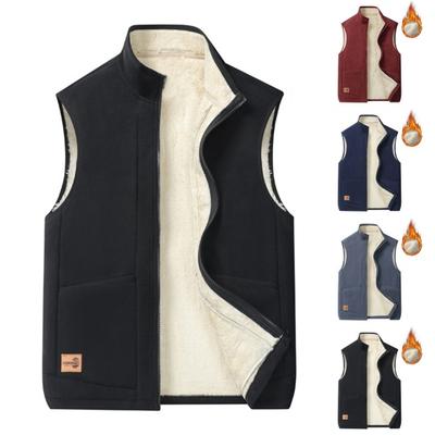 Herbst Winter Herren Weste Stehkragen Nackenschutz Reißverschluss Dicker Plüsch Warm Winddicht Einfarbig Weich Plus Size Strickjacke Weste