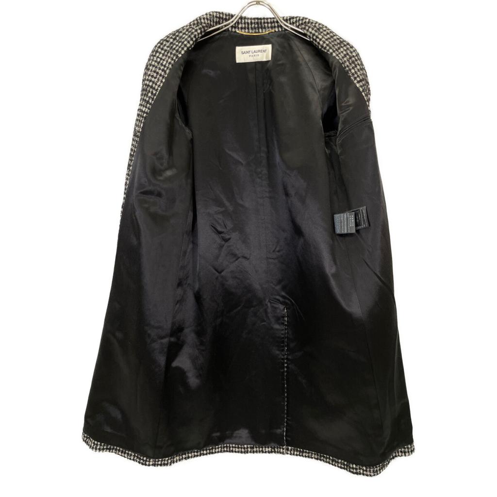 Saint Laurent Paris 2015 Houndstooth Soutien Collar Coat 402944 Coat 34 Black X whiteUsed