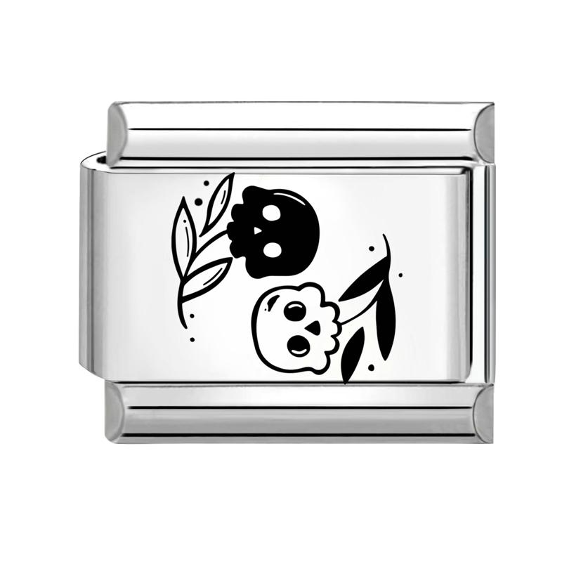 

Laser Engraving Black Eyes Skull Cherry Love Envelope Italian Charm Links Fit 9mm Stainless Steel Bracelet Men Women DIY Making