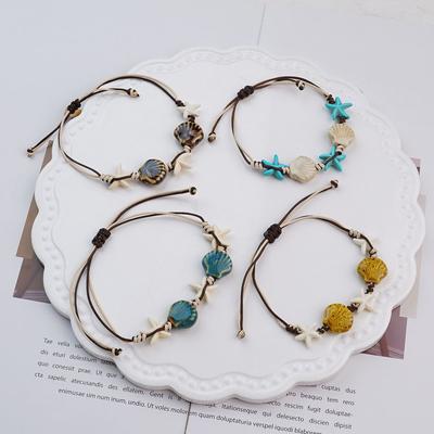 Source of Origin Woven Ceramic Bracelet Niche Design Female Sweet Versatile Literary Ocean Conch Hand Rope