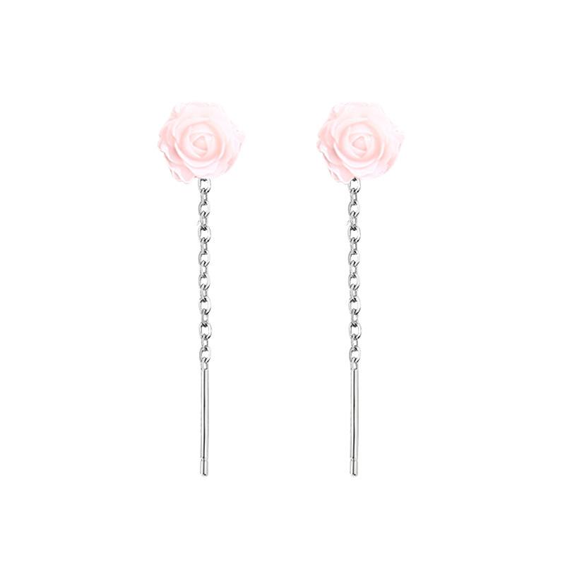 

Color Flower Earrings Light Luxury Sweet Rose Earrings Long Tassel Camellia Ear Chain Copper