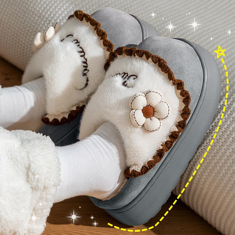 Cotton Slippers Women's Autumn and Winter New Outer Wear Indoor Household Thick Bottom Non-slip Plush Warm Confinement Cotton Drag Women