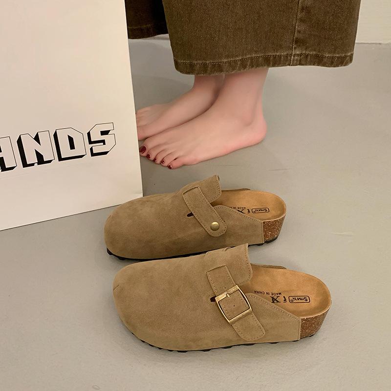 

. Женские полутапочки из монгольского бархата на толстой подошве, разноцветные, пробковые, на одном педале, в ленивом ретро-стиле 40 хаки