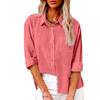 Women's Collar Long Sleeve Shirt Loose Fit Solid Color Linen Cotton Pocket Commuter Blouse