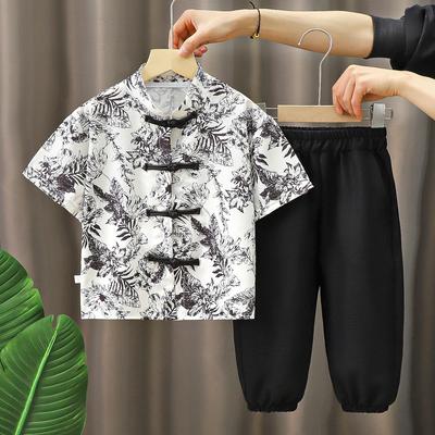 Set in stile cinese per ragazzi Estate Manica Corta + Pantaloni Capri Hanfu Abito Tang
