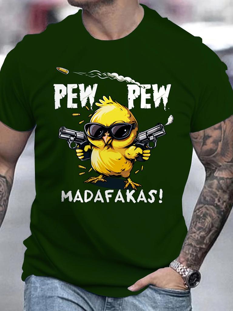 Men's Casual Loose T-shirt, Round Neck Cartoon Printed Short Sleeved Shirt, Plus Size