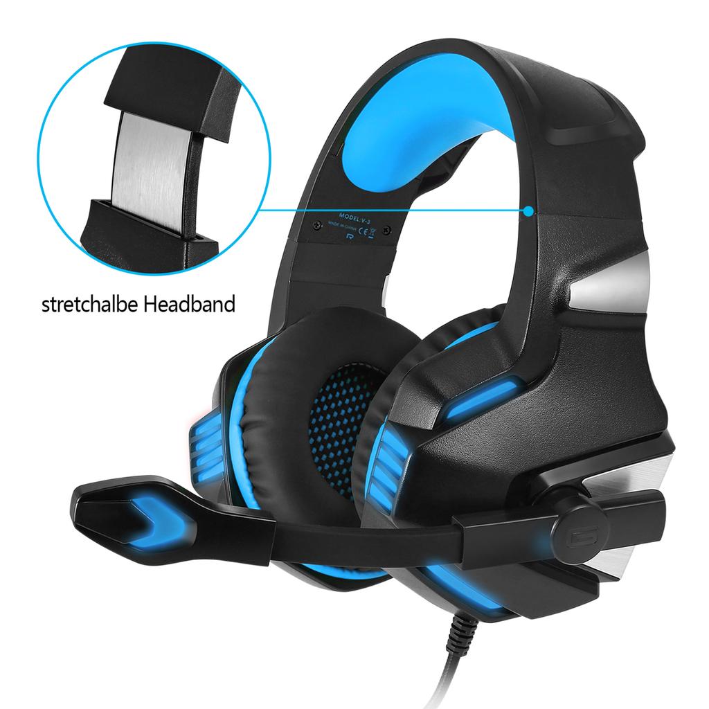 V3 3.5mm Wired Gaming Headset Noise Canceling E-Sports Earphone Over Ear Headphones 50mm Dynamic Coil Speaker Automatic Noise Reduction 3.5mm + USB In