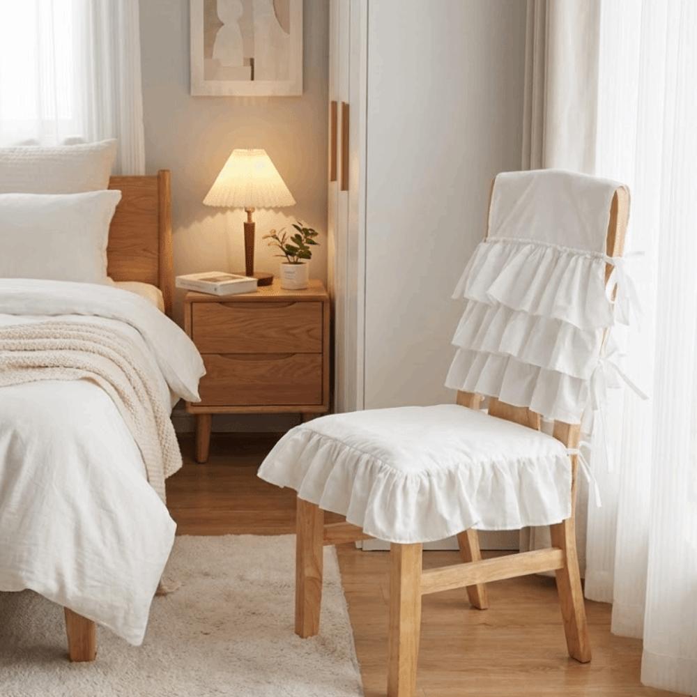 White French-Style Chair Cover Decorative Washable Chair Backrest Cover Comfortable Strap Fixation Backrest Scarf Restaurant