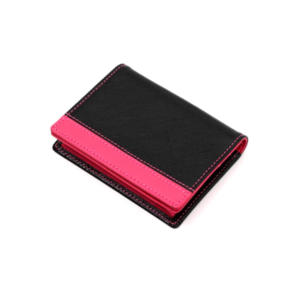 Matt [Line] Saffiano Cowhide Combination Business Card Holder Black Hot Pink