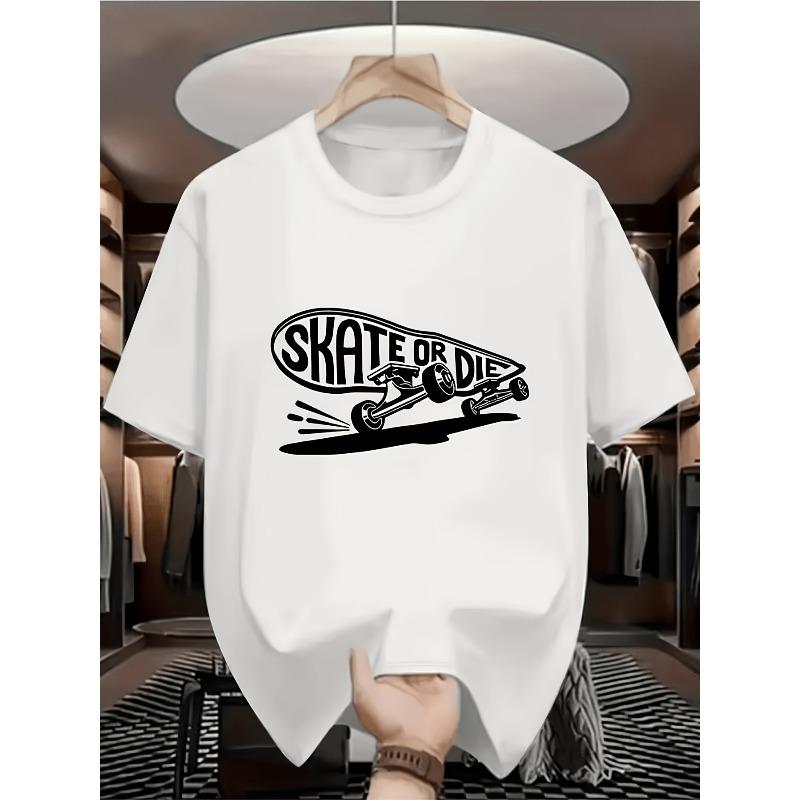 European sizes Boys Skate or Die T-Shirt - Black with White Logo and Skateboarder Print, Short Sleeve Crew Neck Casual Summer Kids Top 110 белый