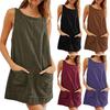 Women Dress with Pockets Sleeveless Oversized A-line Pure Color Backless Above Knee Length Lady Work Party Mini Dress