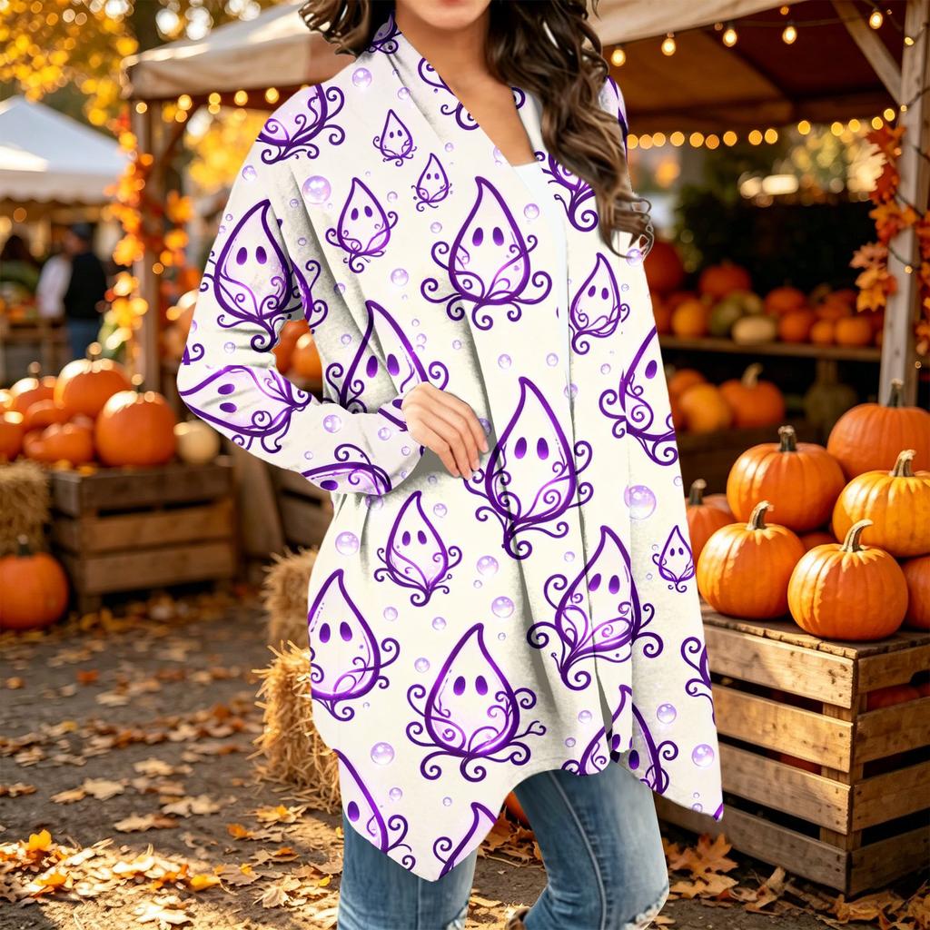 Damen Trendy Halloween-Print Langarm-Strickjacke Pullover für Lässige Herbstmode