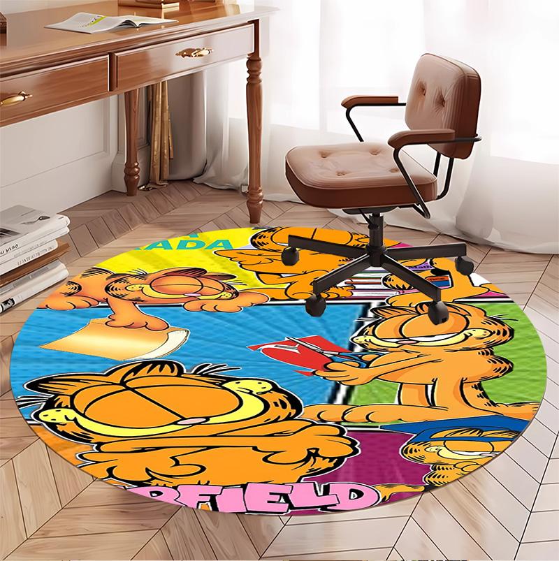 Garfield Pattern Round Rug, Indoor/Outdoor Mat, for Picnic, Gameroom, Bedroom, Office, Living Room, Home Decor Carpet, Birthday Gift