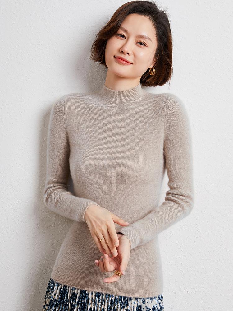 Women's Striped Slim-Fit Cashmere Sweater - High-Neck, Long Sleeve, Autumn/Winter Knitwear