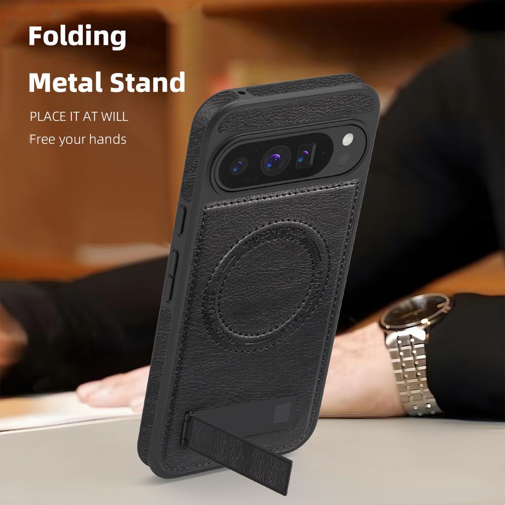 Applicable to Google Pixel10ProXL leather pattern magnetic mobile phone case pixel9A bracket anti-drop protective case