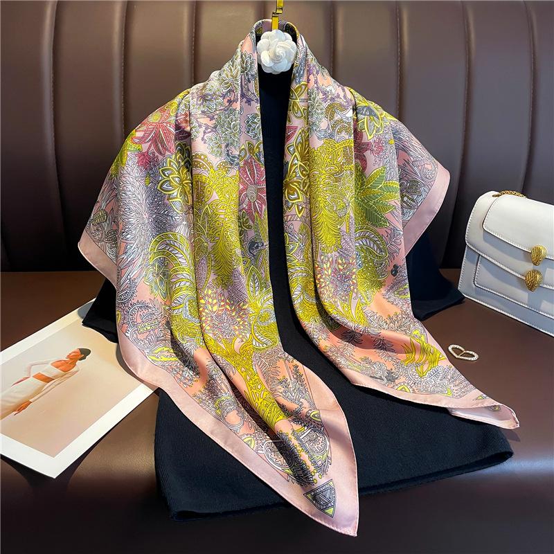 Korean Print Scarves Women Soft 90X90cm Square Silk Scarf Fashion Shawl Hijab Foulard Ribbon Hairband Headband Neckerchief Mom G
