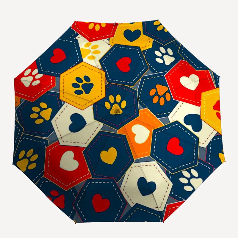 

1pc paw print heart Pattern Umbrella Automatic Opening and Closing Umbrella, High quality Umbrella, Ideal Gift for Her 217