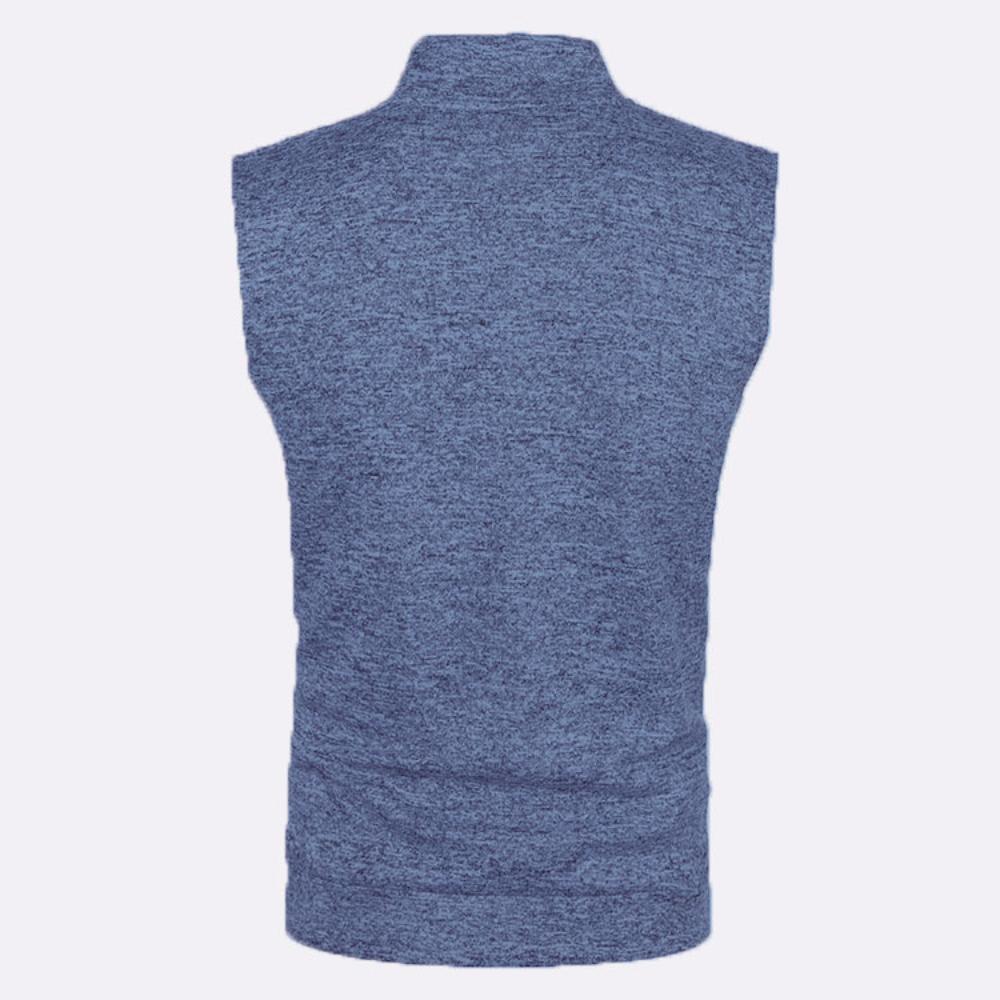 Men Fashion Solid Color Slim Fit Sleeveless Jacket Zipper Tank Tops Cardigan Knitwear Casual All-match Coat