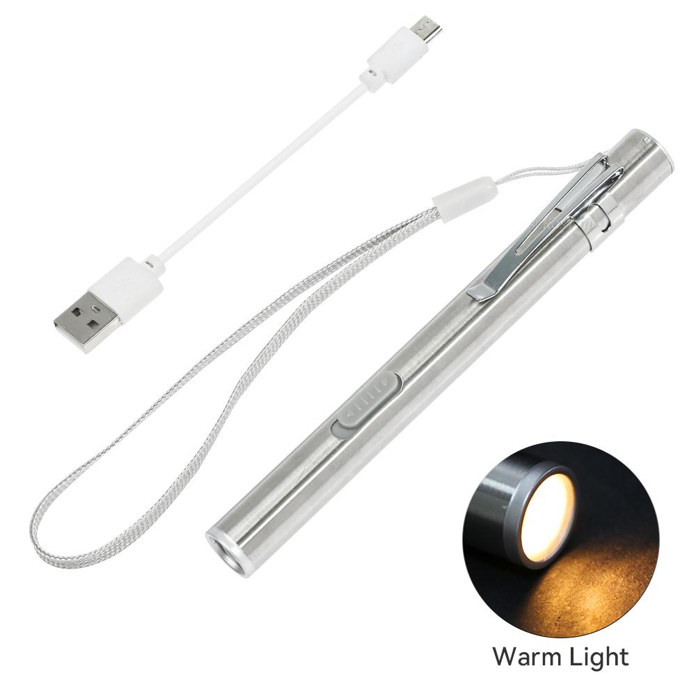 Professional Medical Handy Portable Pen Shaped USB Rechargeable Mini Flashlight LED Torch Hard Light with Stainless Steel Clip