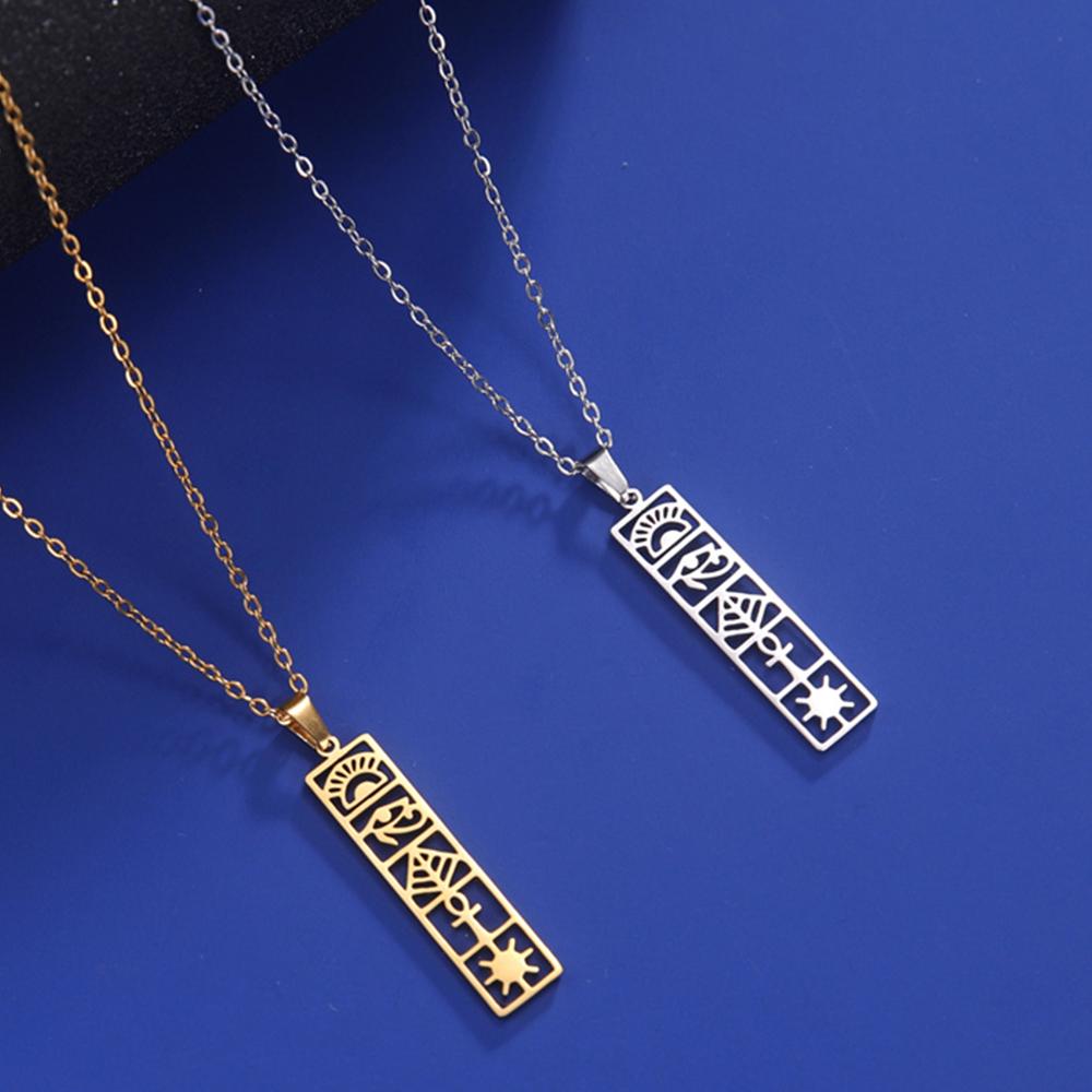 Hieroglyphs Cartouche Necklace Stainless Steel Egyptian Ankh Eye of Horus Egypt Goddess Wing Necklaces Spiritual Jewelry