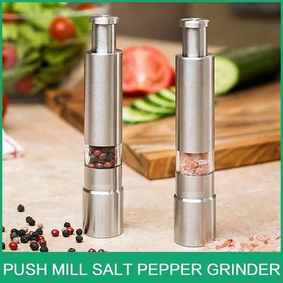 Neuheit Daumen-Druck Pfeffermühle Tragbare Salzmühle Manuelle Pfeffermühle Salzstreuer Edelstahl Gewürzmühle Barbecue Küche
