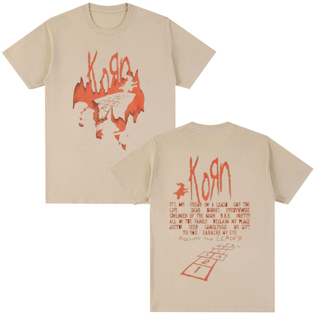 Korn Follow The Leader Album T Shirt Metal Gothic Rock Band T Shirts Men's Clothing Fashion Vintage Oversized T-shirt Streetwear