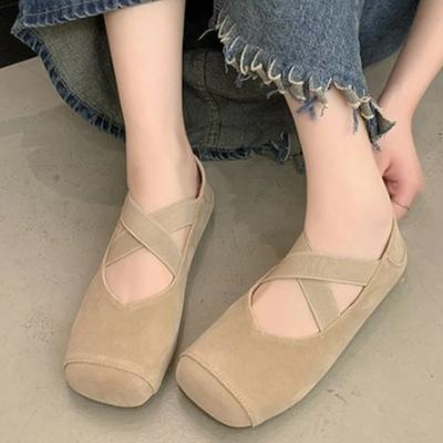 Fashion Shoes for Women 2024 Fashion Elastic Band Women's Flats Autumn Square Toe Suede Solid Solft Sole Casual Flat Comfortable Shoes