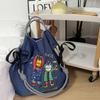 Japanese Style Handmade Waterproof Nylon Canvas Bag with Embroidered Patterns, Large Capacity