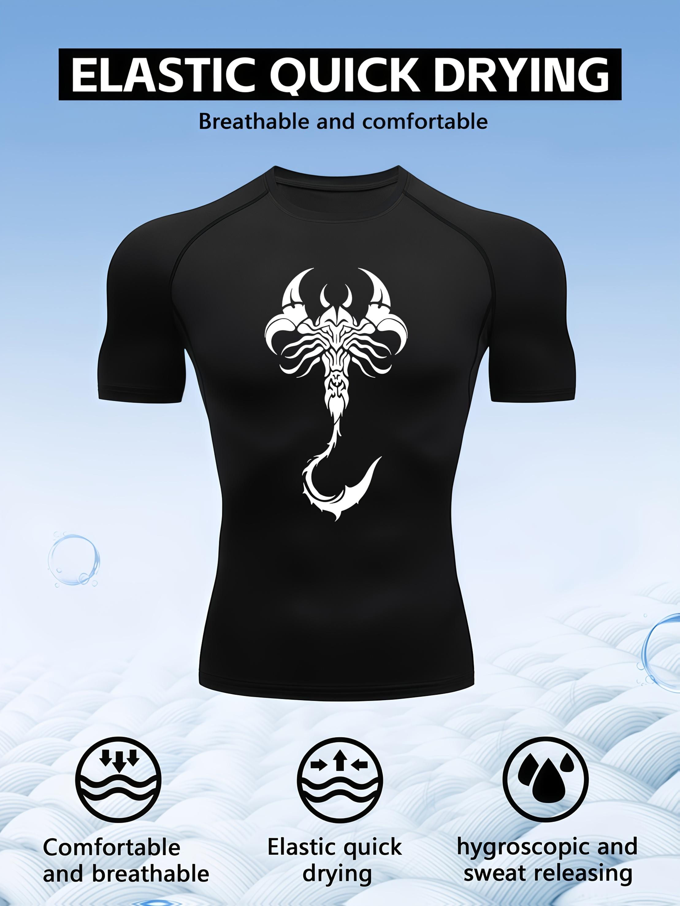 Men s Grey Scorpion Print Compression T-Shirt, Quick Dry Breathable Athletic Workout Top S чёрный