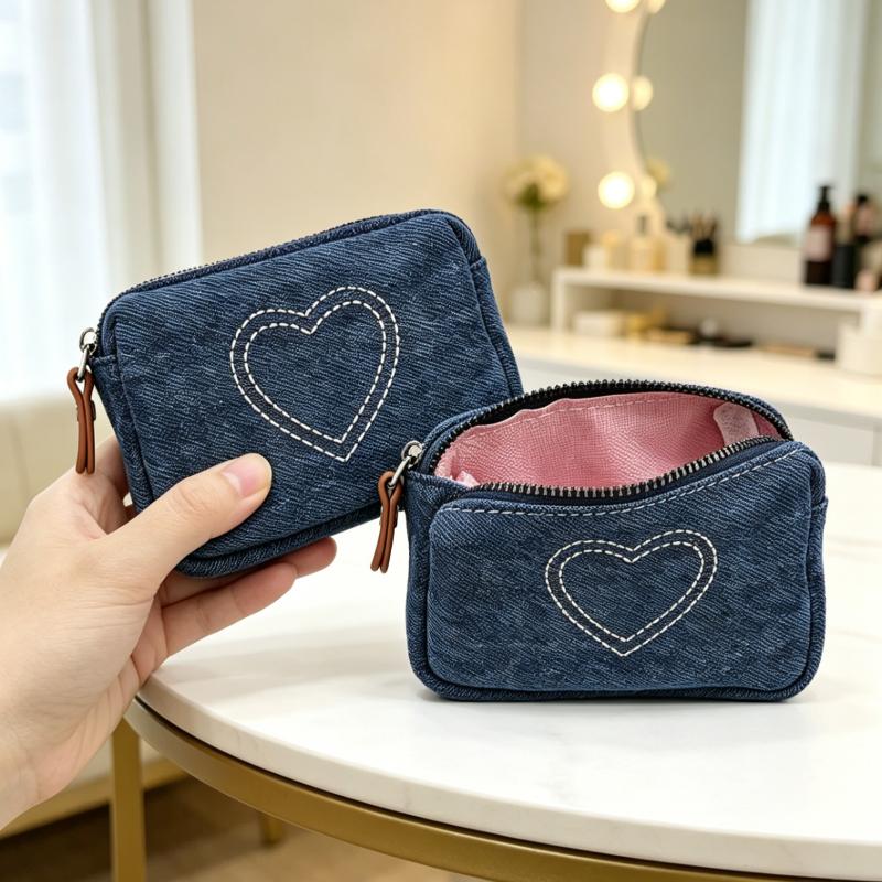 Denim Embroidered Canvas Coin Purse
