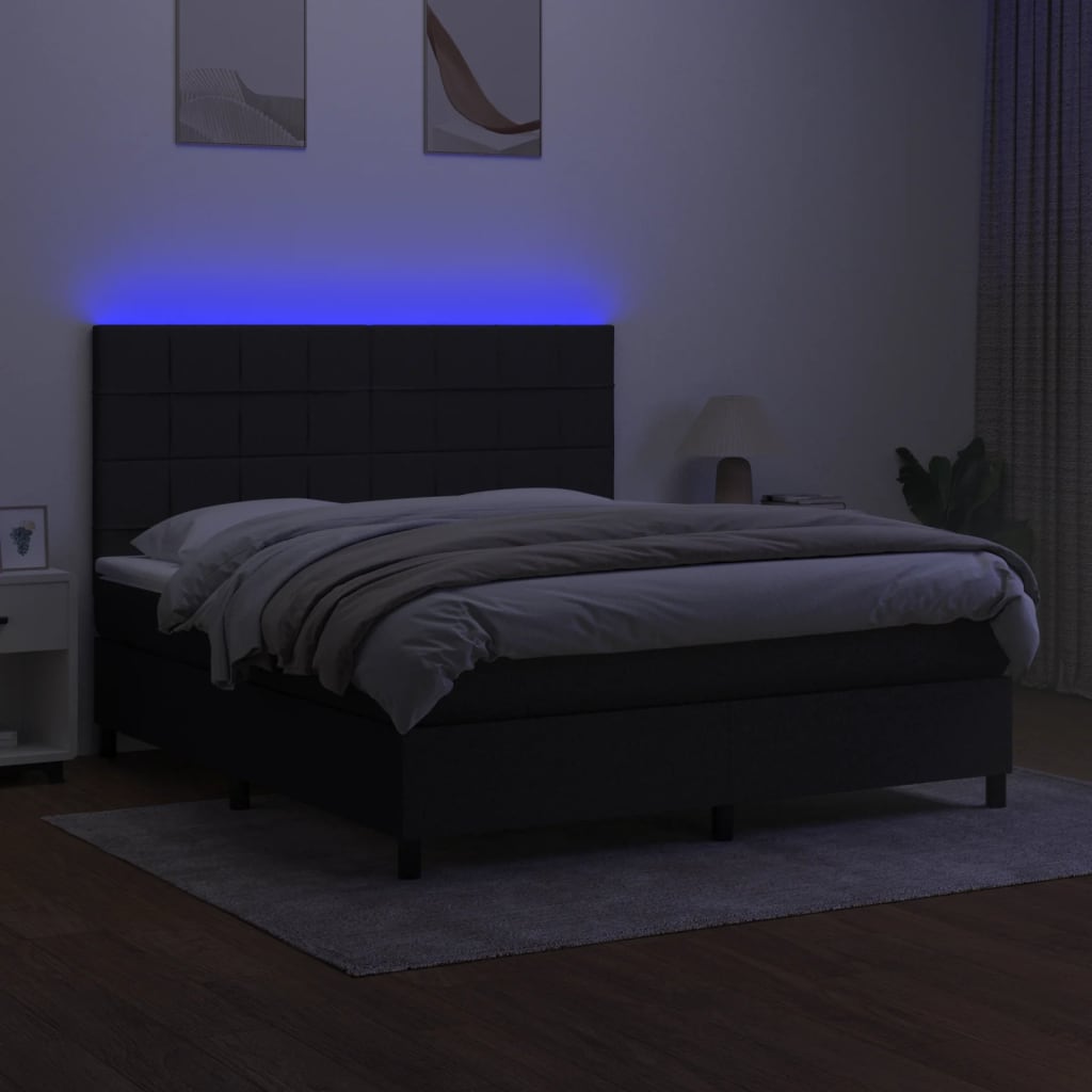 Box Spring Bed with Mattress & LED Black 160x200 cm Fabric