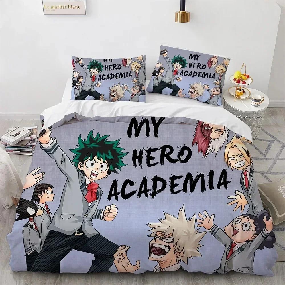 3D Anime My Hero Academy Charaktere Gedrucktes Bettset Bettbezug Kissenbezug Bettwäscheset Leinenlaken Steppdeckenbezug Full Queen Size