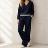 Women's Casual Loose Long Sleeve Top and Wide Leg Pants Two-Piece Set for Daily Wear