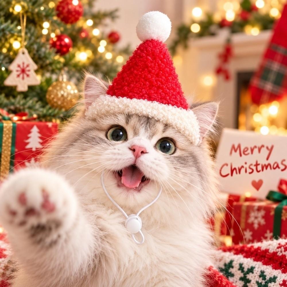 Soft Pompon Christmas Pet Hat Knitted Yarn Dog Knitted Bonnet Yarn Kitten Headwear Dog Owners