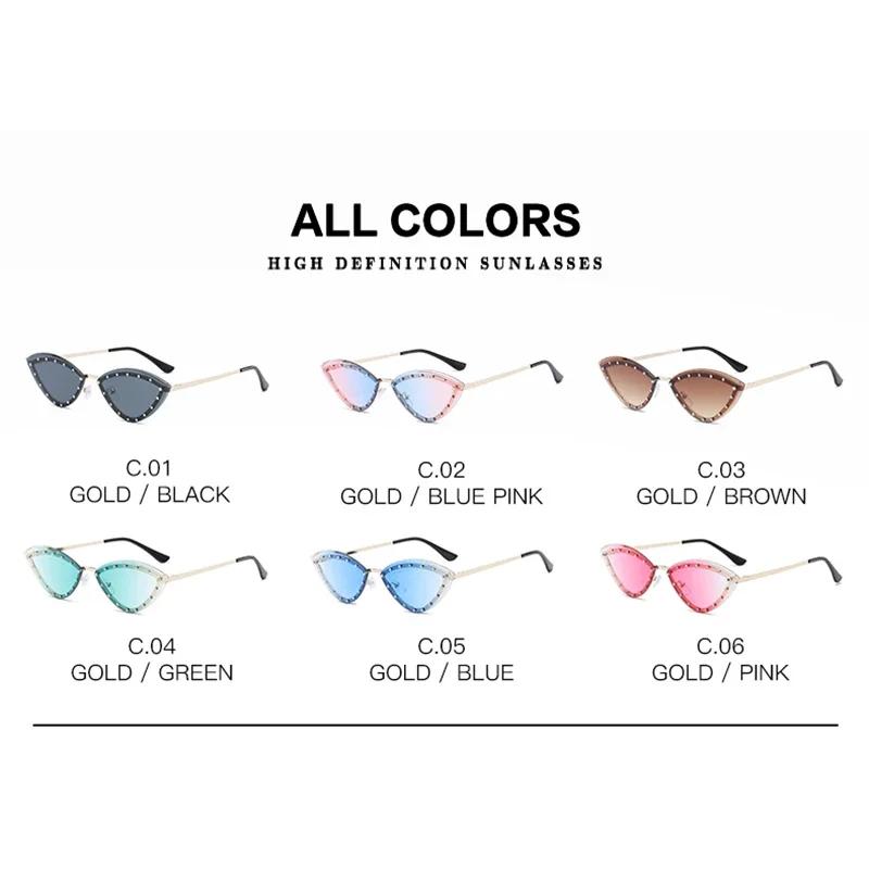 Vintage Cat Eye Women Luxury Diamond Sunglasses Rimless Ocean Lens Female Triangle Rhinestone Sun Glasses Shades Uv400