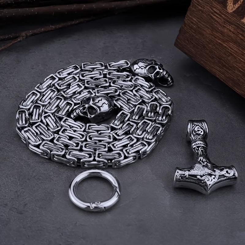 [Punk Skull Necklace] 1pc Punk Skull Hammer Pendant Necklace | Viking Style Men's Street Party Fashion Gift Accessory