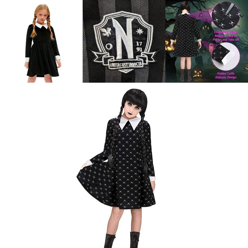 Wednesday Addams School Uniform Girls Kids Dress Cosplay Halloween Xmas Party