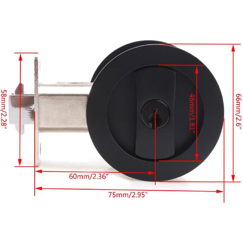 Pocket Door Lock Privacy Round Pocket Door Hardware Sliding Pocket Door Lock for Bed/Bath/Barn Pocket Door Latches Project, Silver