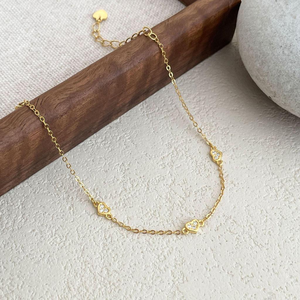 18k Gold Plated S925 Sterling Silver Heart Bracelet - Hollow, Exquisite, Versatile, Light Luxury Style.