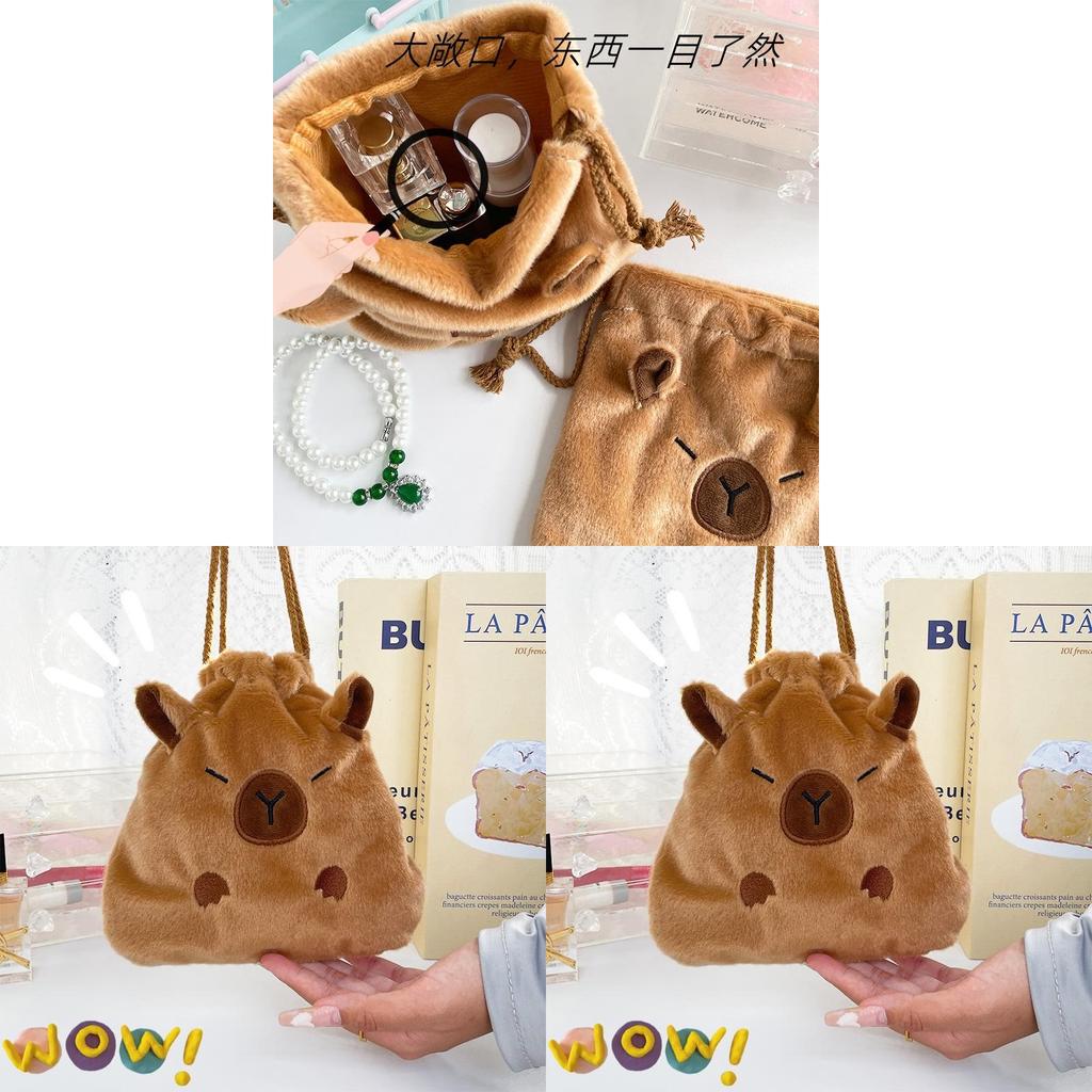Capybara Plush Storage Bag With Drawstring For Students And Travel