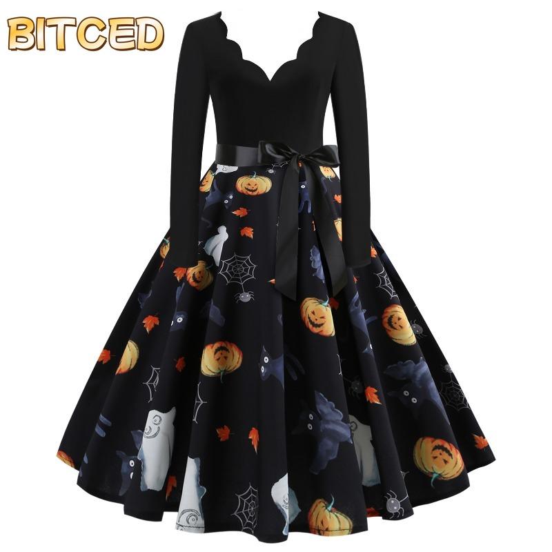 BITCED Fashion Spring Autumn Long Sleeve V-Neck Casual Dresses